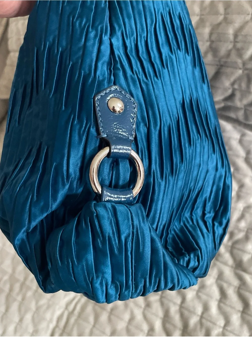 Coach Ashley Ocean Blue Pleated Tote satchel with Leather Trim